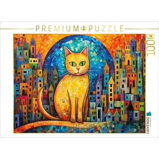 Calvendo Puzzle CALVENDO Puzzle Katze Im Stil von Friedensreich Hundertwasser, 1000 T, 1000 Puzzleteile 1000 Teile