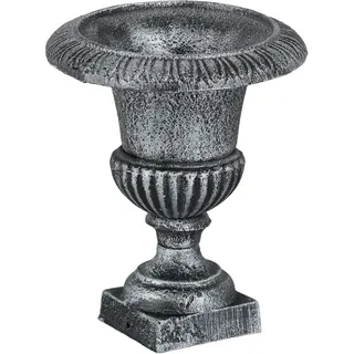 Relaxdays Dekovase, Gusseisen, HxD: 23 x 19 cm, Vintage Deko Wohnzimmer, antike Vase für Kunstblumen, Pokalvase, Silber