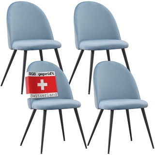 Albatros Esszimmerstühle mit Samt-Bezug 4er Set CAPO, Blau - Stilvolles Vintage Design, Eleganter Polsterstuhl am Esstisch - Küchenstuhl oder Stuhl Esszimmer mit hoher Belastbarkeit