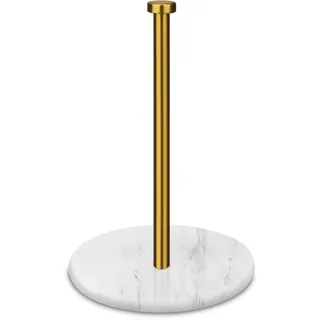 Küchenrollenhalter Stehend Marmor, Weiß und Gold, 18 cm | Schwerem Marmorsockel, Edelstahlständer, Rollenhalter Halter für Papierhandtücher Küche und Bad