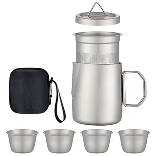 Iouyjiu Tee-Set für Erwachsene, Reisefreundliches Tee-Set für Zuhause, Camping, Wandern und Picknick, 4-teilige tragbare mit Teesieb und 50-ml-Tassen, kompaktes Trinkset zum Entspannen für