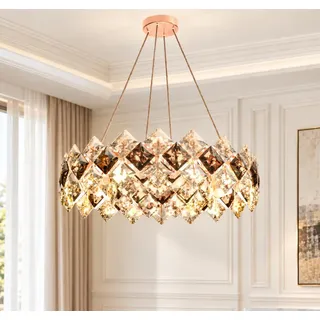 Vrygle Kronleuchter Kristall 60 cm Gold, 3 Lichtfarben, 6-flammig | 6 E14 LEDs inklusive, 3000/4000/6000 K, verstellbare Aufhängung, Moderner Deckenlampe für Wohnzimmer Esszimmer Schlafzimmer