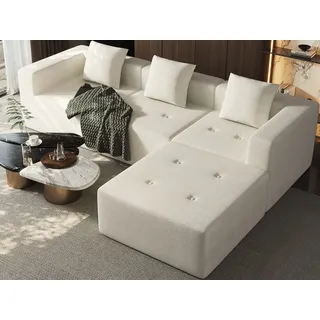 Lexzurn Ecksofa Sofa mit Federkern Widersteht dem Durchsitzen, B: 258.5cm Schlafsofa, mit großer Chaiselongue & 3 Zierkissen, Chenille-Struktur keine Montage erforderlich weiß