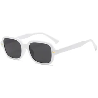 JCTAIFOO Retro Rechteck Oval Sonnenbrille Damen Herren Vintage Rechteckig Gelb Gradient getönte Gläser Weiß/Dunkelgrau