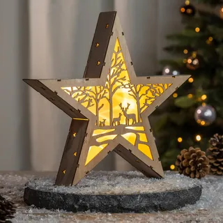Spetebo LED Weihnachtsstern Holz 30 cm – Tischdeko warmweiß beleuchtet | Deko Aufsteller, warm weiß beleuchtet, Weihnachten Advent Winter, Tisch Deko Beleuchtung, Batterie betrieben