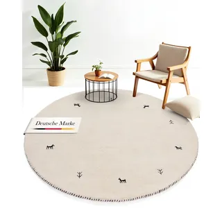 carpetfine Gabbeh Uni Wollteppich Ø 250 cm Weiß