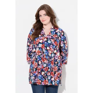 Ulla Popken Longbluse Tunika Muster V-Ausschnitt 3/4-Arm Rosa/Rot 46/48