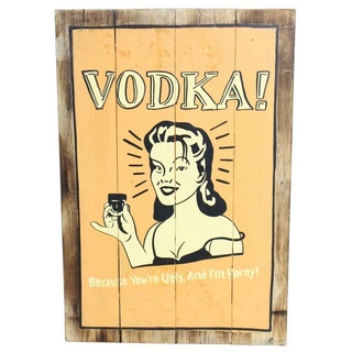 Oriental Galerie Holzbild Lustiges Wandbrett Bar Deko Barkeeper 60 cm Vodka, Schriftzug Vodka mit Frau (1 St) orange 40 cm x 60 cm x 3 cm