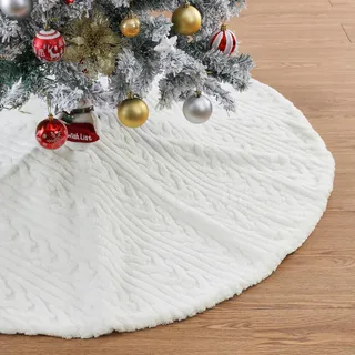 90cm Weihnachtsbaumdecke Weiß Plüsch - Tannenbaum Decke 1 Stück Christbaumdecke Rund Für Weihnachtsbaum Deko