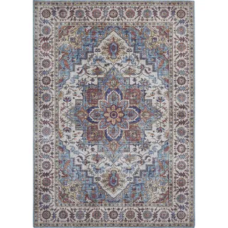 -luxor- living Teppich Wohnzimmer Bonum im Vintage Design - Wohnzimmerteppich Teppich Kurzflor Digitaldruck in zeitlosem Design Blau 200 x 290 cm