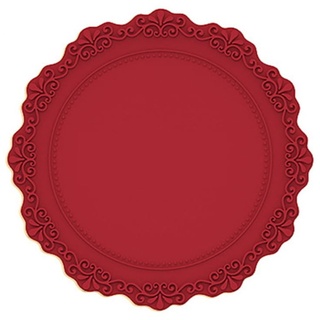 Wambere 1 Stück Runde Tischsets mit Einem Durchmesser von 23 cm,Spitzen-Silikon-Tischset,Abwaschbare Platzsets Teller Untersetzer,Wasserfeste Tischsets Rutschfestes placemat,für Esstisch, Küche,Rot