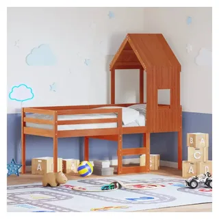 vidaXL Hochbett mit Dach 80 x 200 cm Kiefer massiv braun