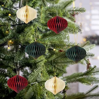 Weihnachtsbaum Deko Anhänger, 6 Stück Weihnachtsdeko Papier 3D Waben Christbaumschmuck Papier Hängend Weihnachtskugeln Weihnachten Deko für Weihnachtsbaumschmuck Tischdeko (A)