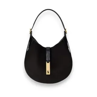 Polo Ralph Lauren für Damen. 428977471001 Kleine Polo ID Schultertasche aus schwarzem Wildleder (OSFA), Lässig