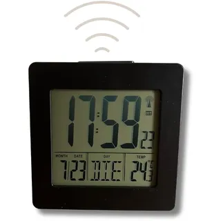 CLOXON Digitaler Funkwecker schwarz Wecker digital mit Batterie Funkuhrwecker mit Thermometer Datumsanzeige Licht