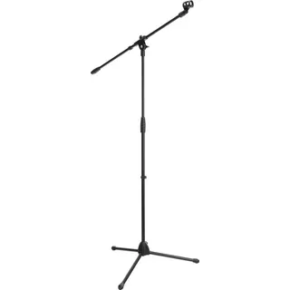McGrey MBS-01 Mikrofonständer mit Galgen und Mikrofonklemme (Schwenkarm, höhenverstellbar bis ca. 154 cm, Dreibein, Kabelklemmen, Länge Galgen ca. 75 cm) schwarz