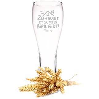 Leonardo Weizenglas mit Gravur - Zuhause ist da, wo es Bier gibt - Personalisiert mit Namen - Geschenke für Papa zum Vatertag - Geschenk für Bierkenner - Geschenkidee für Ihn Männer - 500 ml