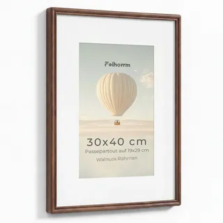 Feihorrm Bilderrahmen 30x40, Walnuss Massivholz Fotorahmen Mit Gehärtetem Glas, 40x30 Bilderrahmen Für 30x40 cm Fotos ohne Passepartout oder 19x29 cm Fotos mit Passepartout, Horizontal & Vertikal