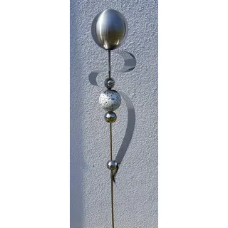 Skulptur Saturn Kugel matt gebürstet Edelstahl 160 cm Beetstecker Gartenstecker