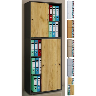 VCM, Aktenschrank, Holz Büroschrank Aktenregal Lona 5 Fächer Schiebetüren (70 x 40 x 184 cm)