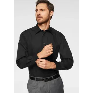Olymp Businesshemd "Luxor comfort fit", Herren, Gr. 46, N-Gr, schwarz, Web, Obermaterial: 100% Baumwolle, unifarben, klassisch, bequem, Langarm 1-Knopf-Manschette verstellbar, Hemden, Mit Brusttasche, bügelfrei