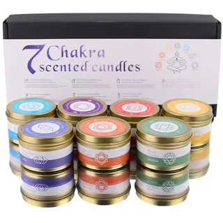 7 Chakra Duftkerzen Geschenkset – 7x Duftkerze mit ätherischen Ölen & Edelsteinen in stabiler Geschenkbox – Aromatherapie Kerzen – Meditation, Yoga, Reiki, Entspannung