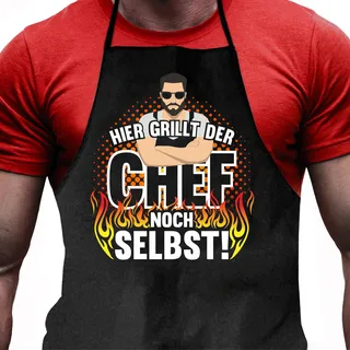 Shirtoo Grillschürze Hier grillt der Chef noch selbst – Lustiges Geschenk für echte Männer und Grill-Fans