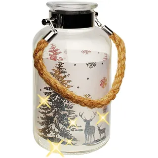 alles-meine.de GmbH XL Glas - Windlicht - LICHT Dekoflasche - 5 Stück LED - Weihnachten - Hirsch im Winterwald - Silber - 20 cm - Flasche - Weihnachtsflasche - Lichterflasche mit..