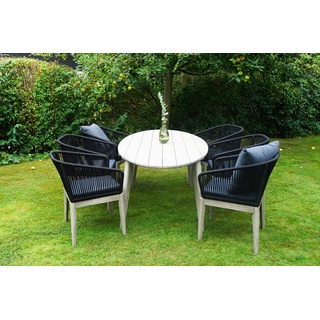Ploß Arendal Sitzgruppe, schwarz/grau, Rope/FSC-Akazie, 4 Sessel, Tisch 200 x 100 cm, oval