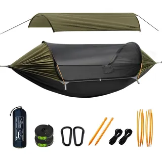 Travel Bird Camping Hängematten Zelt mit Moskitonetz und Abnehmbarem Sonnenschutz, 290x140CM, 4-in-1-Funktion, Leichte Hängematte Outdoor, Biwak Bodenzelt für Draußen, Wandern und Reisen