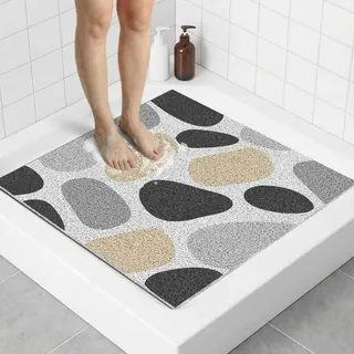 Duschmatte 70x70 cm Quadratisch PVC Luffa Drainage Schnelltrocknend Grau Stein