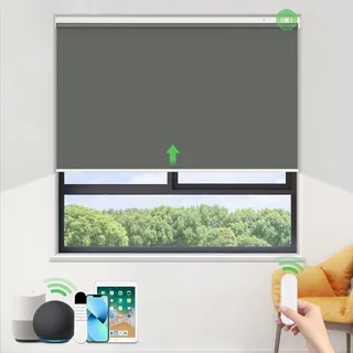 HOMEDEMO Elektrische Rollos Wiederaufladbare Verdunklungsrollo mit Motor & Fernbedienung, Dunkelgrau 50x150cm(BxH), Rollo Innen ohne Bohren klemmfix/mit Bohren, Smart Rollo mit Alexa kompatibel