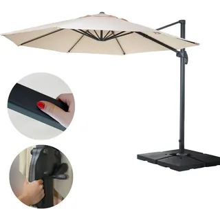 Gastro-Luxus-Ampelschirm HWC, Sonnenschirm, drehbar Alu Ø 4m creme mit Ständer