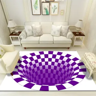 Xisnuient 3D Wirbelmuster Teppich Optische Illusion Teppich für Wohnzimmer Lattice Bottomless Hole Carpet Kinder Nachttisch Home Decor Teppiche Baby Krabbeldecke (Lila,60x90 cm)