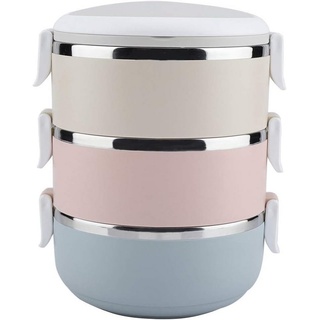 Juoungle Lunchbox Thermo Brotdose aus Rostfreiem Lebensmittelbehälter 3 Schichten beige|blau|rosa