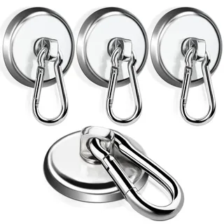Magnethaken Extra Stark Neodym Magnete mit Haken, 42mm Neodym Magnethaken mit drehbarem Karabiner, Starke Karabiner Magnethaken, 360°Drehen Magnetkraft Starke Magnet Magnetische Haken, 4Stück