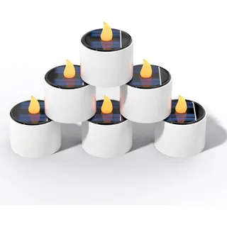 EXTSUD Solar Teelichter 6 Stück Solar LED Kerze Außen Wasserdicht Kerzen Wiederaufladbare Flamme Kerzenlicht Nachtlicht Stimmungslicht Romantische Deko für Party Laterne Garten Outdoor Camping