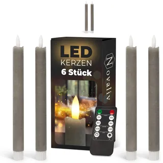 Novaliv Stabkerzen LED mit Timer Taupe GRAU 6 Stück Indoor 6 Stunden ECHTWACHS 23cm Höhe für Kerzen 2,2cm Durchmesser 2 AAA Batterien notwendig LED Stabkerzen 4er Set 2X bewegliche Flamme Licht