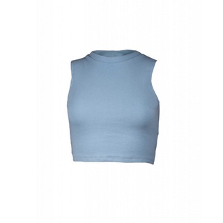 EMPIRE-THIRTEEN Crop-Top EMILIA aus Baumwolle, Unifarben, Abnäher an der Seite, Rundhals blau L