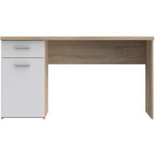 FORTE Net 106 Schreibtisch mit 1 Tür und 1 Schublade, Holzwerkstoff, Sonoma Eiche Dekor kombiniert mit Weiß, B x H x T: 140 x 76.5 x 60 cm