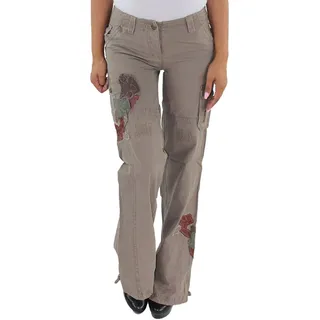 Sotala Damen Cargo Cargohose Boyfriend Jeans Hose Hüfthose Hüftjeans Stretchhose Chino Baggy Braun L (40) - 40