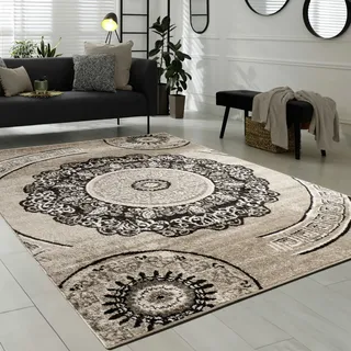 Paco Home Teppich Wohnzimmer Kurzflor Orient Design Vintage Mandala Muster Braun Beige, Grösse:60x100 cm