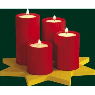 Rudolphs Schatzkiste Kerzenhalter 4 Stumpenlichter bunt Höhe= 12cm NEU Kerze Kerzenlicht Teelicht Weihnachten Kerzenschmuck Tischschmuck Holzschmuck Holz Seiffen Erzgebirge Dekoration