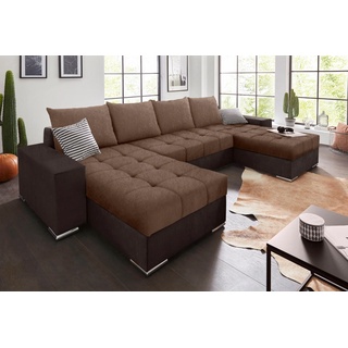 Wohnlandschaft COLLECTION AB "Josy" Sofas Gr. B/H/T: 313 cm x 84 cm x 161 cm, Microfaser PRIMABELLE, Recamiere beidseitig montierbar, XL-mit Bettfunktion-mit Bettkasten, braun (braun, braun) Wohnlandschaften inkl. Bettfunktion, Bettkasten und Zierkissen, mit 2 XL-Recamieren Bestseller