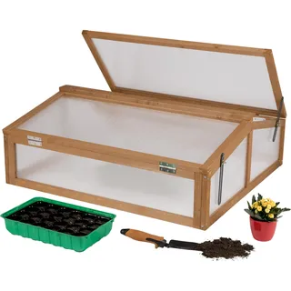needs&wants needs&wants® Frühbeet Aufsatz aus Holz Bausatz, Frühbeetkasten mit Abdeckung Gewächshaus mit Deckel wetterfest für Garten Balkon Outdoor, Polycarbonat, dunkel-braun