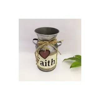 2 Stück Vintage-metallvase 10,5 X 19 Cm - Milchkrug Im Shabby Chic Vintage-landhausstil Mit Faith-motiv - Dekorativer Zink-milchkrug Für Heim-/hochzeitsdekoration Und Pflanzen