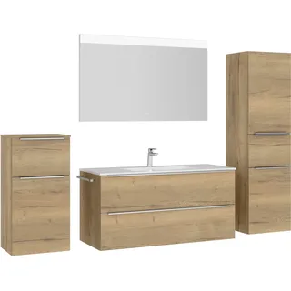 Nobilia Badmöbel-Set NOBILIA "Levere", braun (eiche sierra nachbildung), B:230cm H:169cm T:48,7cm, Kastenmöbel-Sets, Hochglanz, inkl. Spiegel mit Touch-Sensor, in vier Breiten