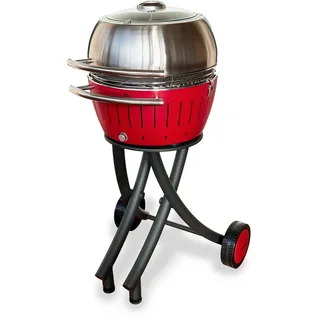 LotusGrill XL Gartengrill Set Feuerrot - Grillwagen mit Grillhaube XL aus Edelst