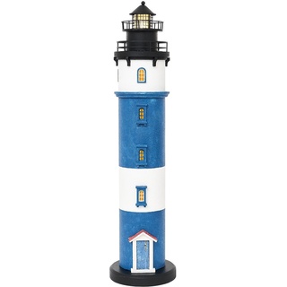 Leuchtturm LED Metall blau-weiß, Höhe 65 cm
