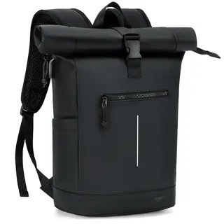 Lekeinchi 17 Zoll wasserdichter Laptop-Rucksack für Damen und Herren – Roll-Top-Design für Schule, Reisen, Business, Arbeit und Camping, Schwarz , 30 x 18 x 45 cm, Wasserdichter Roll-Top-Rucksack